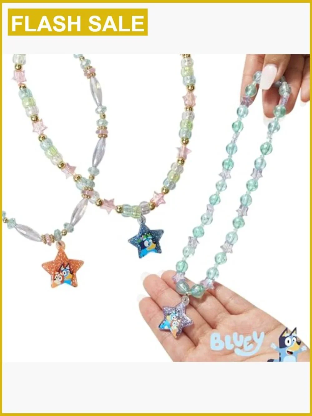 Bluey Kids Jewelry Set - 3 Necklaces, 3 Bracelets, 3 Rings - Dress Up Toy